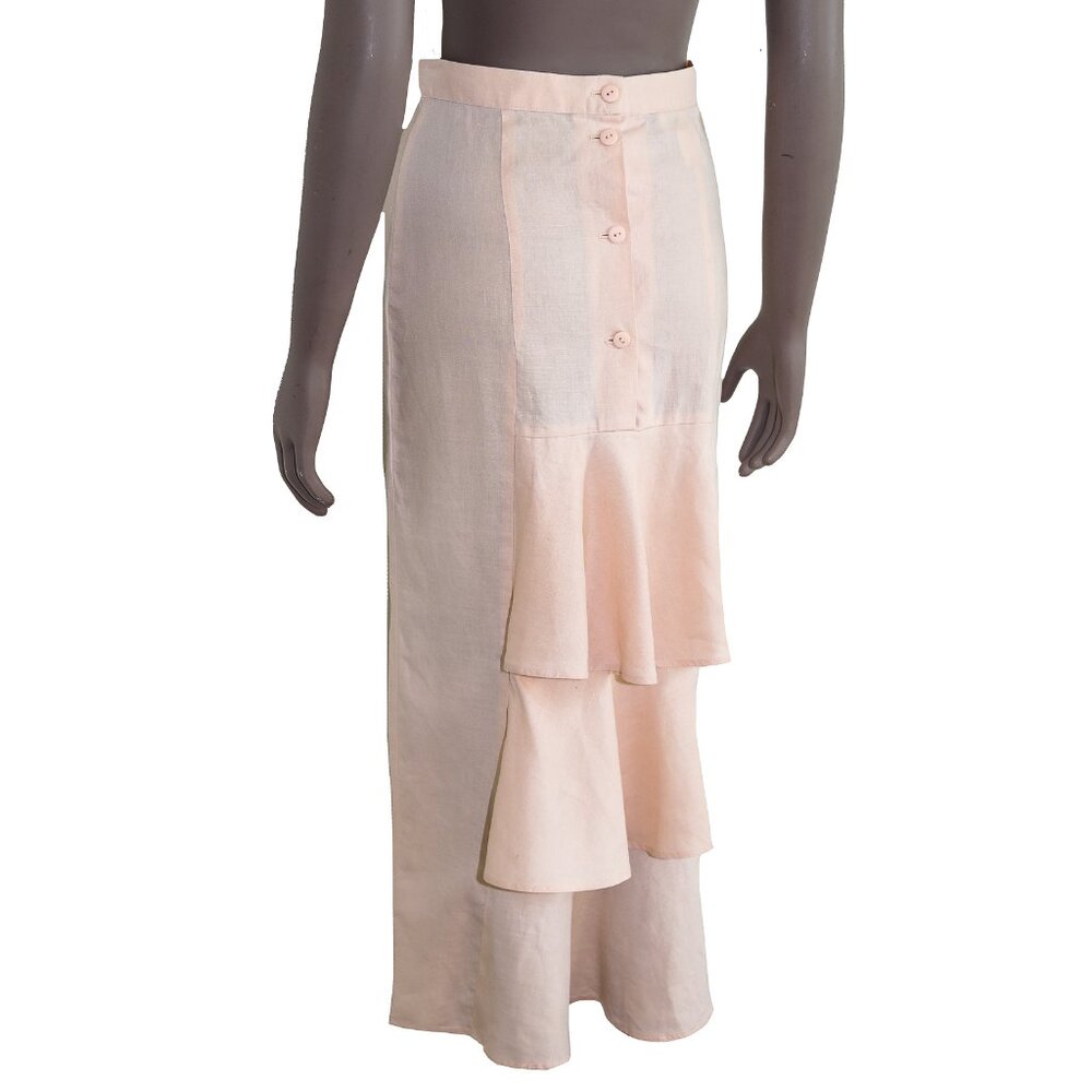 Vintage Jessica McClintok Pink High-Waisted‎ Ruffle Linen Pencil Skirt Size 6